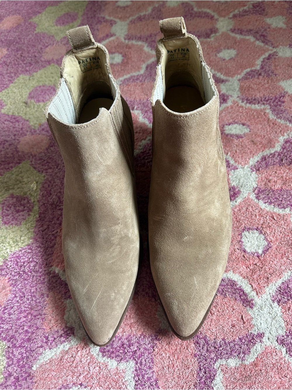 Pointed Toe Suede Booties in Taupe